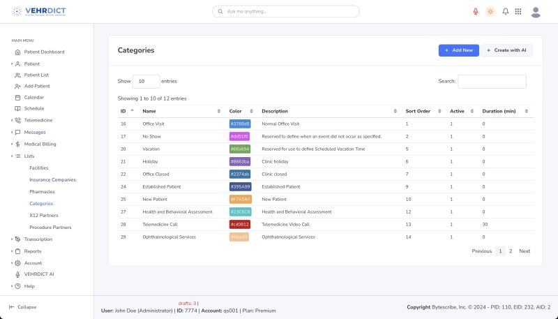 Calendar Category List – View, Sort, and Manage Appointment Types