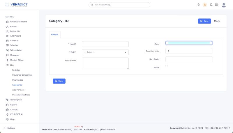 Category Detail – Add or Edit Appointment Categories