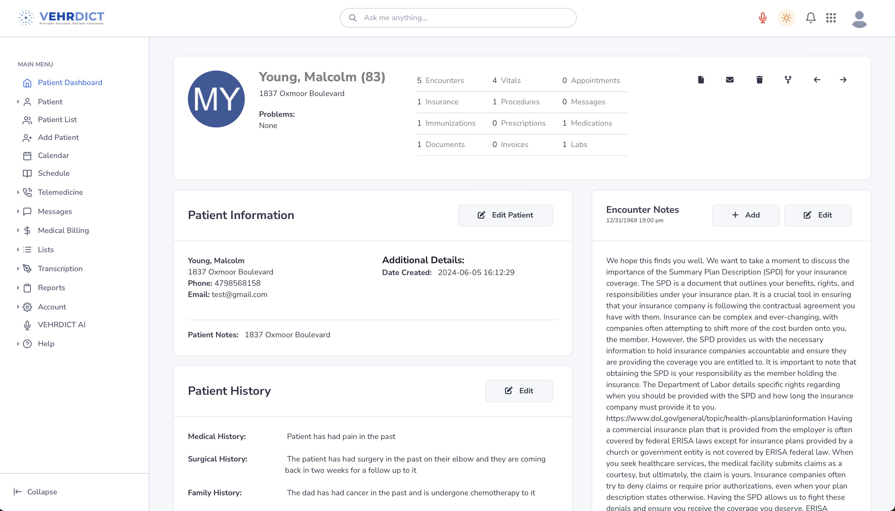 VEHRDICT Medical Billing Dashboard