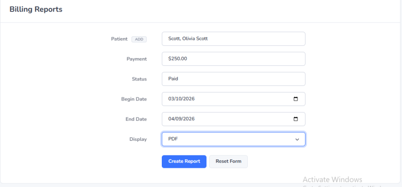 Billing Report Section