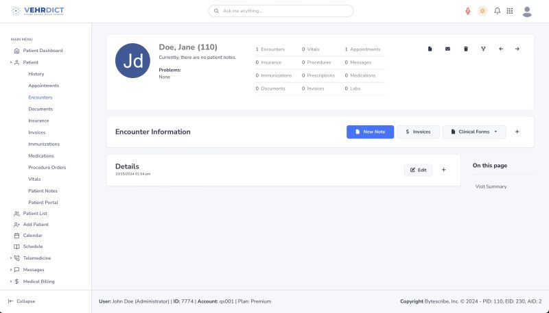 Encounter List – View and manage past clinical visits.