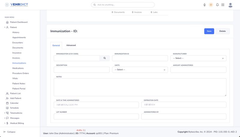 New Immunization Entry Form