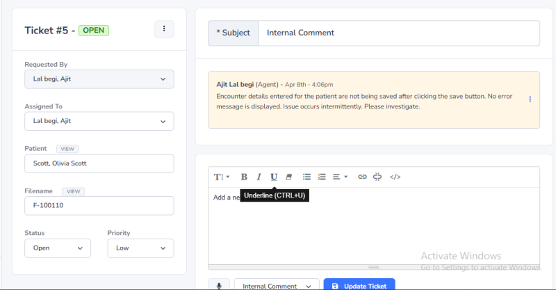 Ticket Creation Section View