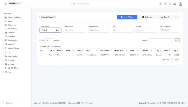 Search Results Example – Matching records appear for fast access and editing.