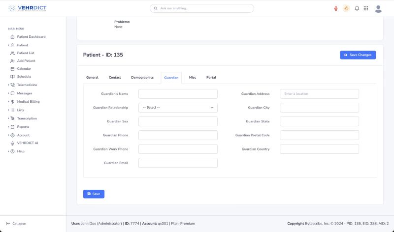 Guardian Information – Critical for dependent or pediatric records.