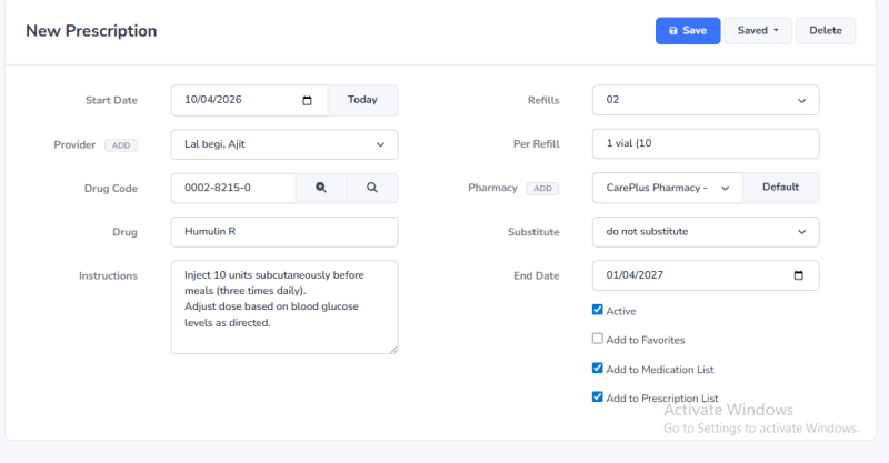 New Prescription Section