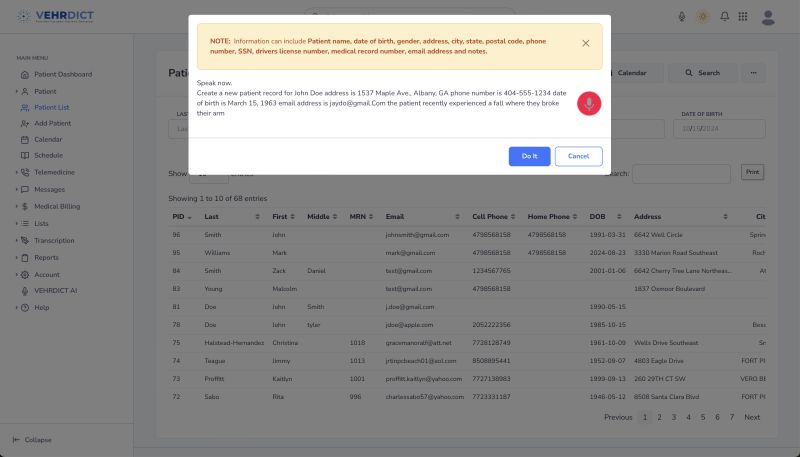 Voice Command Interface – AI-enabled patient data entry using voice.
